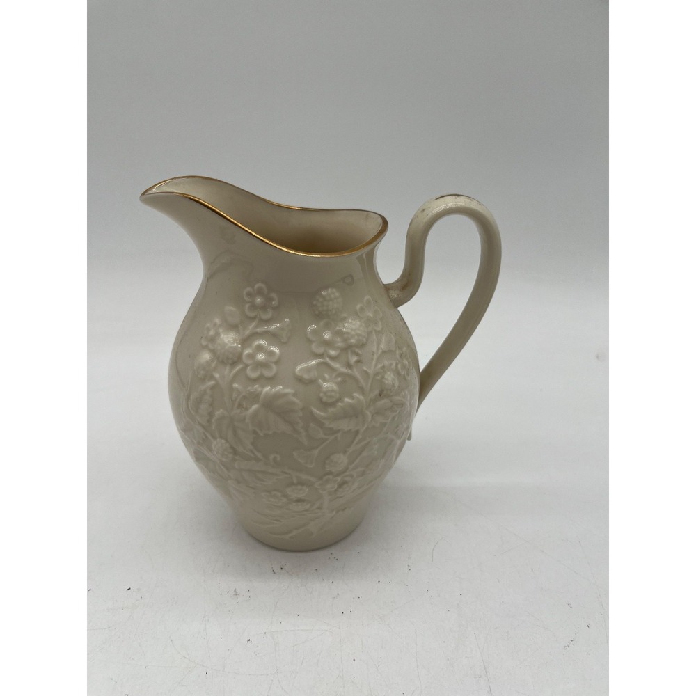 Lenox Blackberry Ivory Porcelain Pitcher 24K Gold Trim Raised Flowers 6.75"